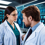 **

A futuristic medical lab with quantum computers analyzing complex genomic data. Doctors are reviewing personalized treatment plans based on the quantum analysis. Emphasis on early disease detection and individualized medicine.

**