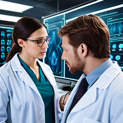 Home 15 **
A futuristic medical lab with quantum computers analyzing complex genomic data. Doctors are reviewing personalized treatment plans based on the quantum analysis. Emphasis on early disease detection and individualized medicine.
**