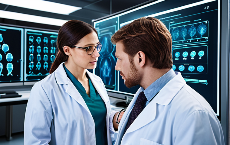 **

A futuristic medical lab with quantum computers analyzing complex genomic data. Doctors are reviewing personalized treatment plans based on the quantum analysis. Emphasis on early disease detection and individualized medicine.

**