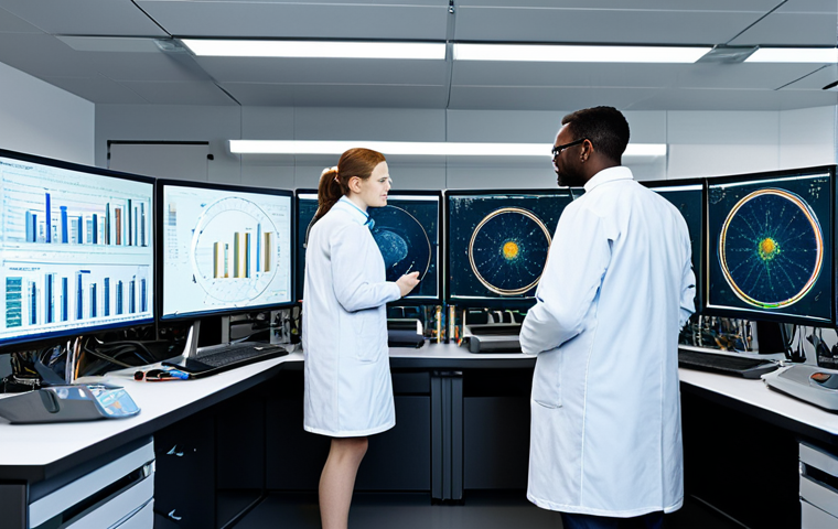 **
A team of diverse scientists collaborating on a quantum computer in a high-tech laboratory, fully clothed, appropriate attire, working on climate models, complex data visualizations displayed on screens, safe for work, perfect anatomy, natural proportions, professional, family-friendly, high-quality rendering, realistic.
**