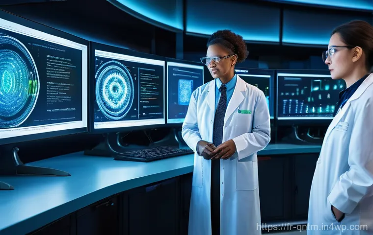 양자 알고리즘의 산업별 응용 가능성 - **Prompt for Quantum Drug Discovery:**
"A diverse team of scientists, including men and women of...