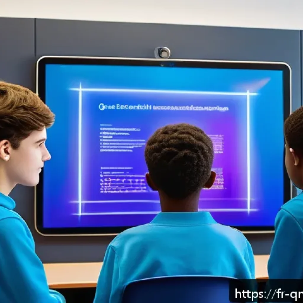양자 컴퓨팅의 교육적 응용 분야 - A modern French high school classroom with diverse teenage students actively engaging with interacti...
